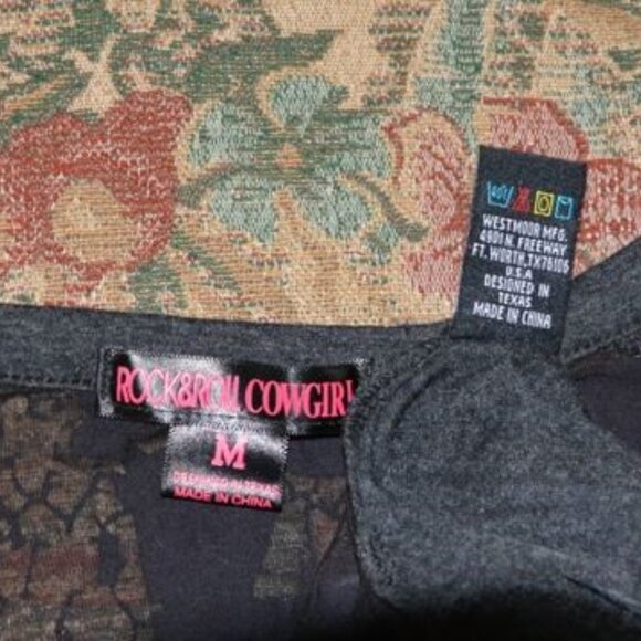 Rock & Roll Cowgirl Black lacy Stars and Stripes Medium Top - Picture 6 of 6